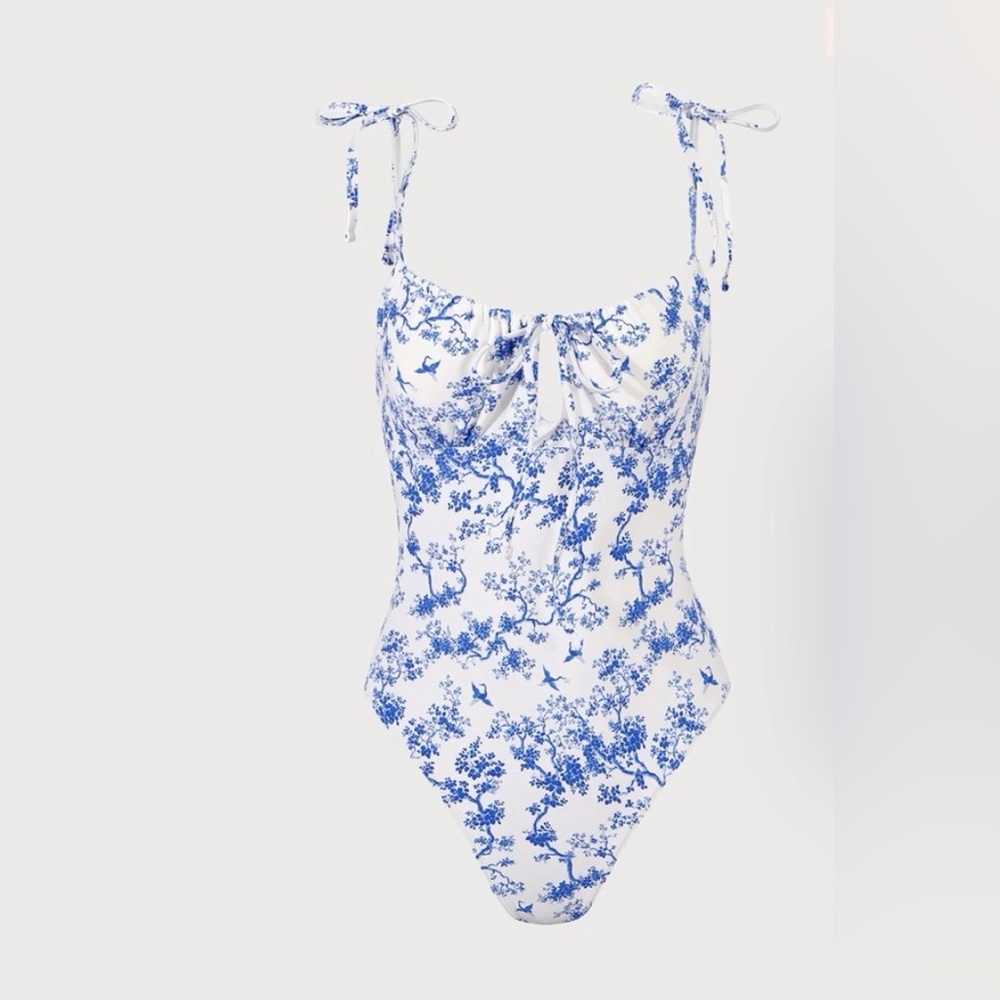 Blue and White Floral One-Piece Swimsuit, 2XL, but fits like XL.